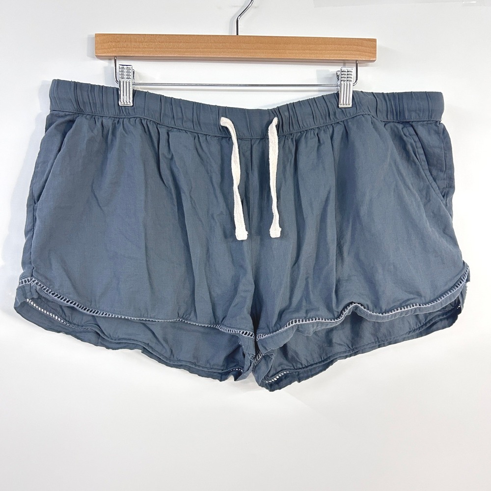 Pact Coastal Organic Cotton Gauzy Shorts XL Blue Drawstring Scallop Hem Boho